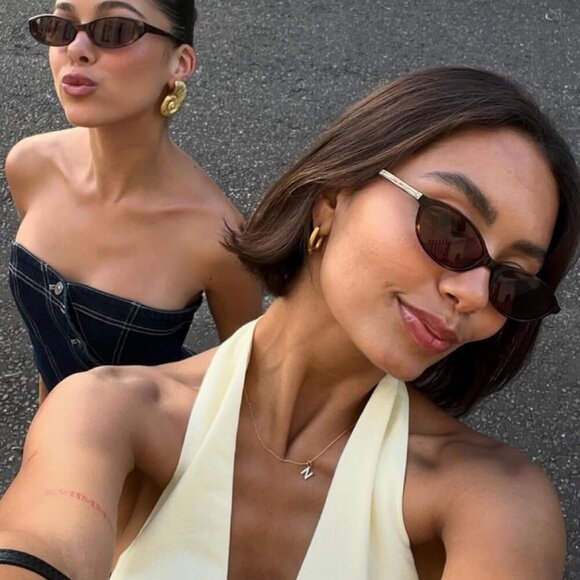 Retro Oval Sunglasses Women Chic Cat Eye 90s Sunnies UV Protection Trendy - Picture 6 of 9